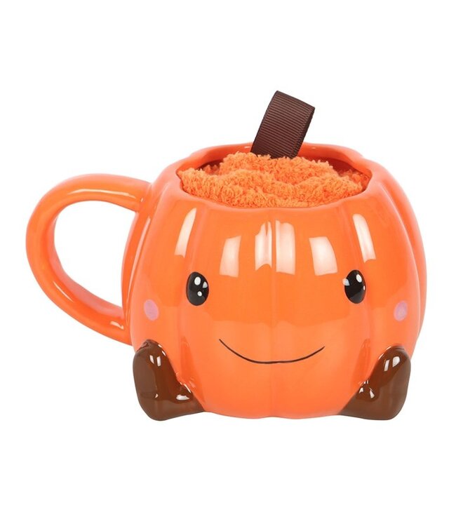 Cute Pumpkin Fall and Autumn Mug and Socks Set