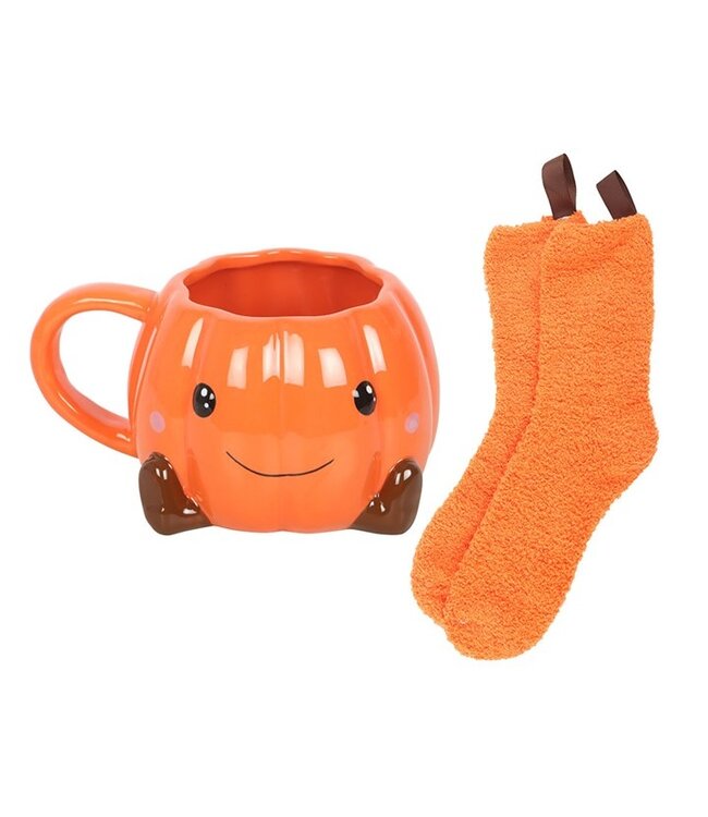Cute Pumpkin Fall and Autumn Mug and Socks Set