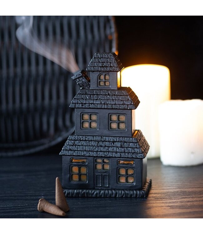 Black Haunted House Halloween Incense Cone Holder