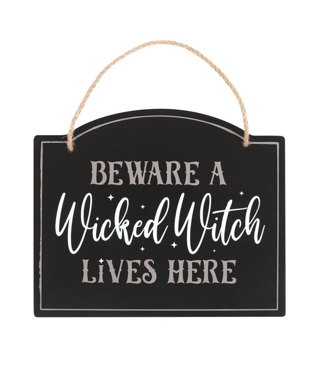 Beware A Wicked Witch Lives Here Hanging Halloween Sign