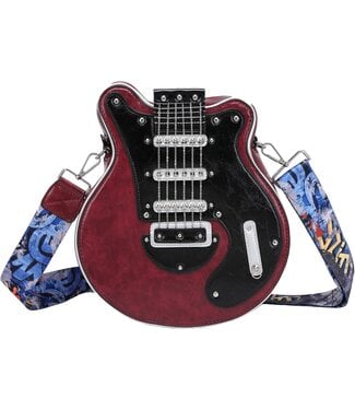 Ziya Blue Large Jeweled Guitar Backpack/Purse - Red