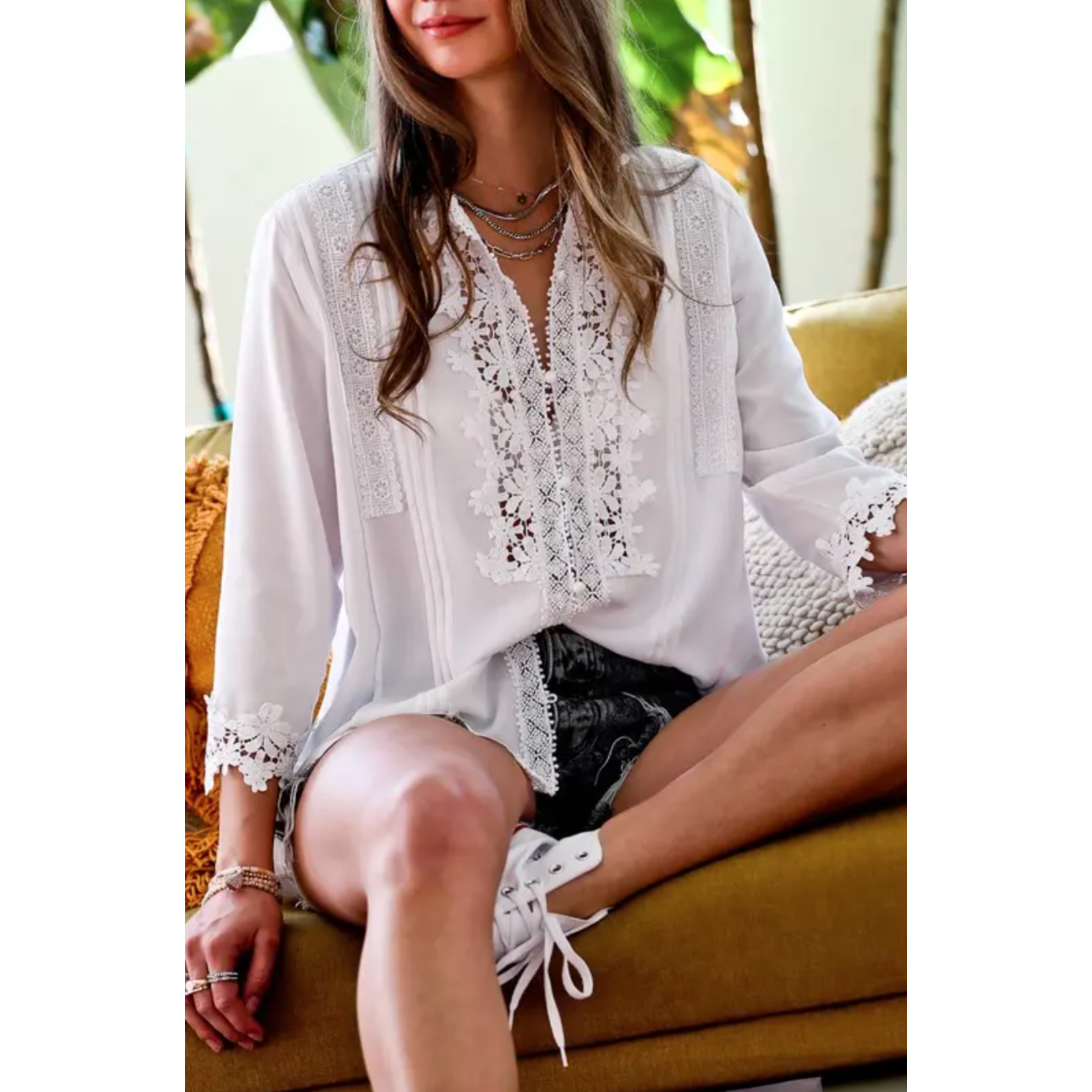 Iva Lace Trim Blouse Ivory