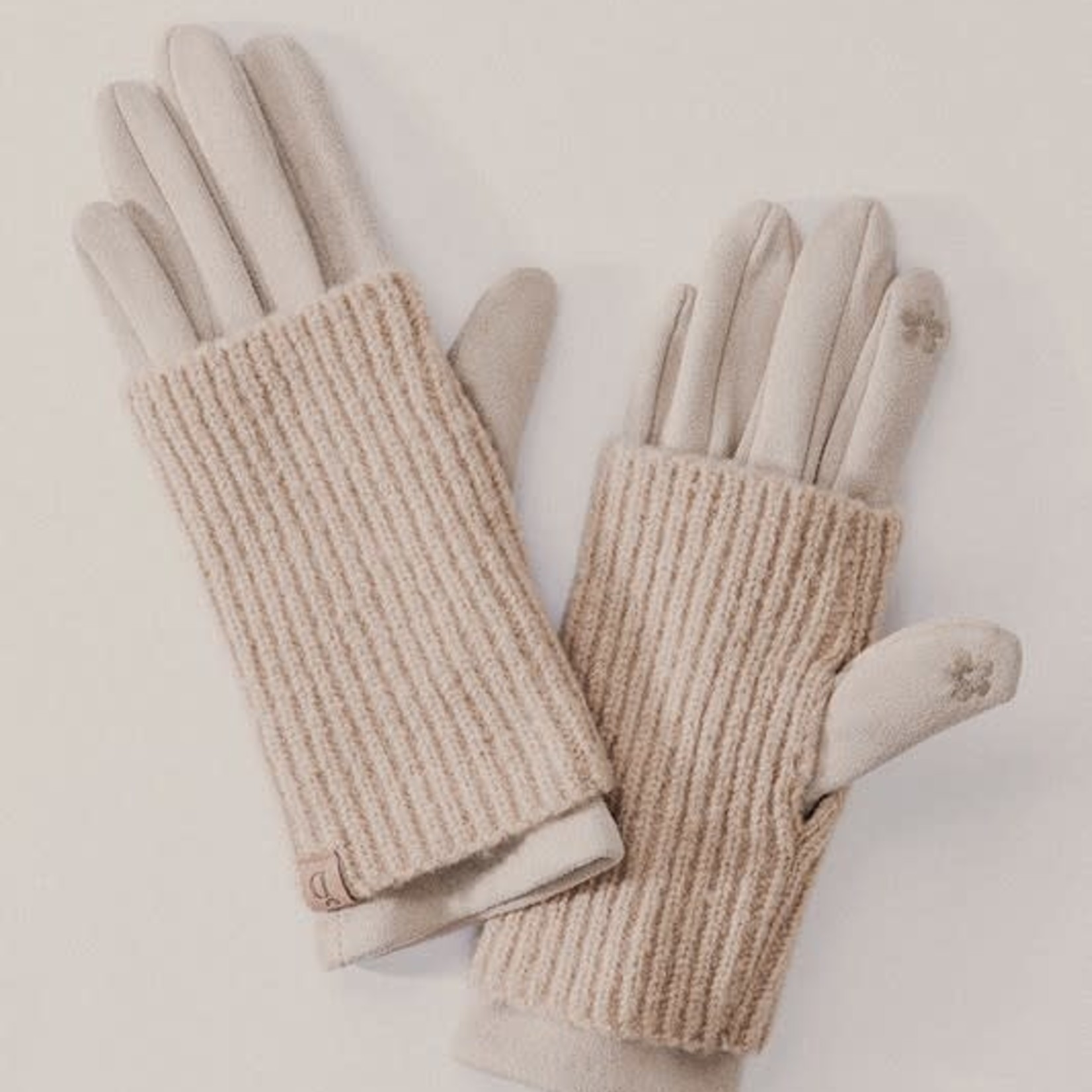 Trend Notes Knit Layered Suede Gloves