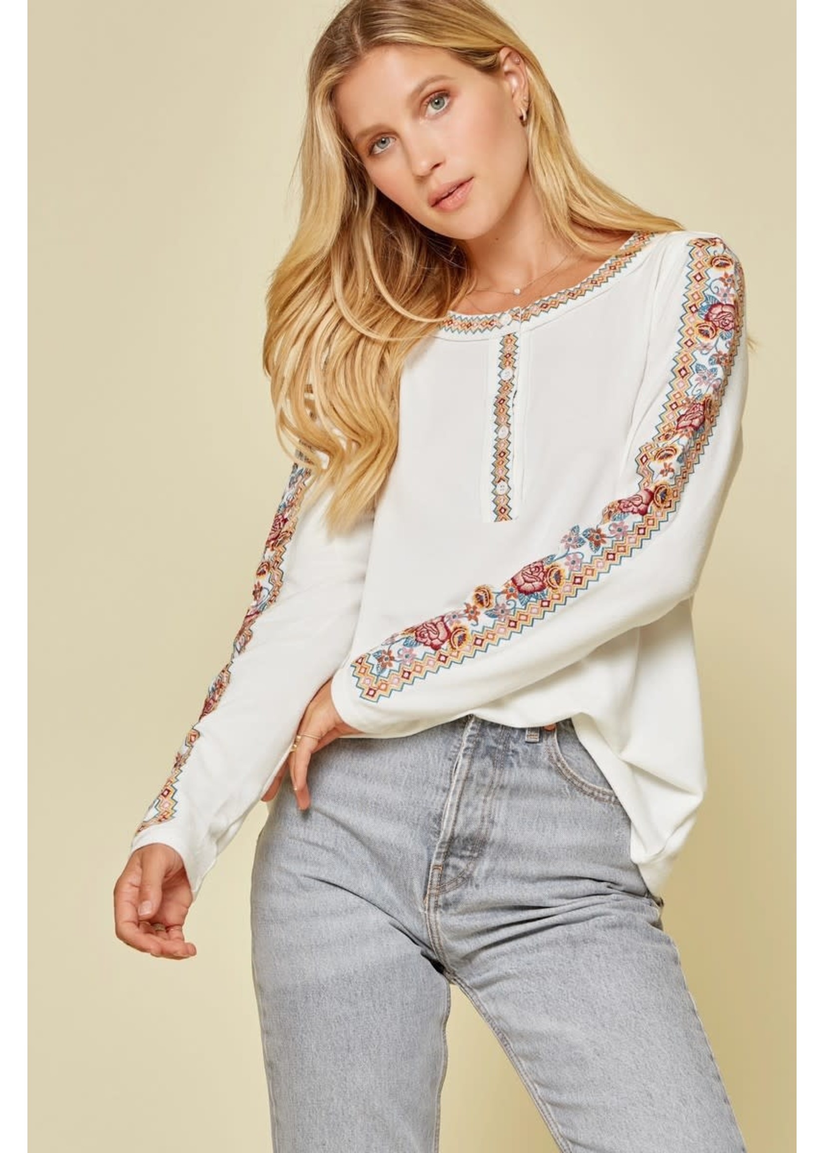 Andree Printed Tunic Top w/ Embroidery