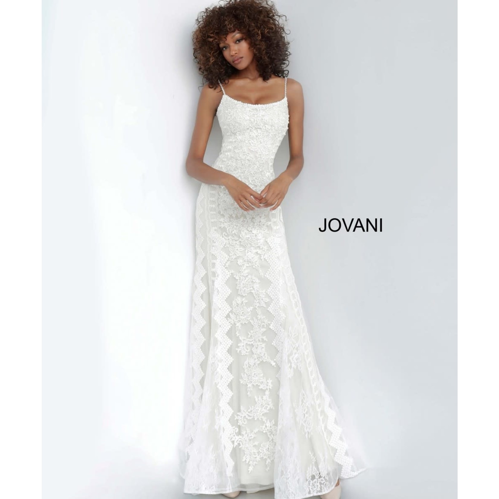 Jovani 00862A Lace gown w/flowers and pearls