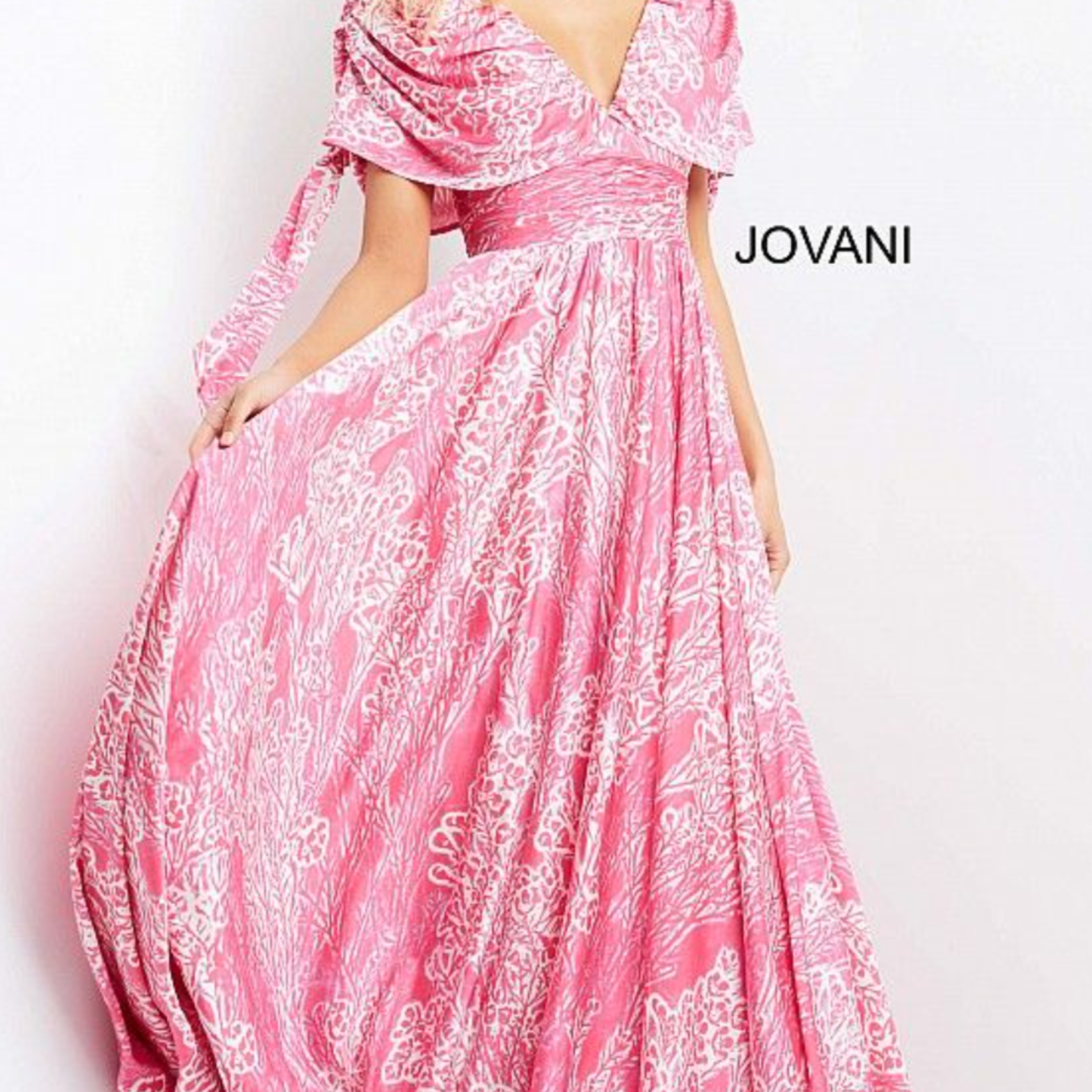 Jovani Jovani 07586 Printed V-Neck Maxi Evening Dress