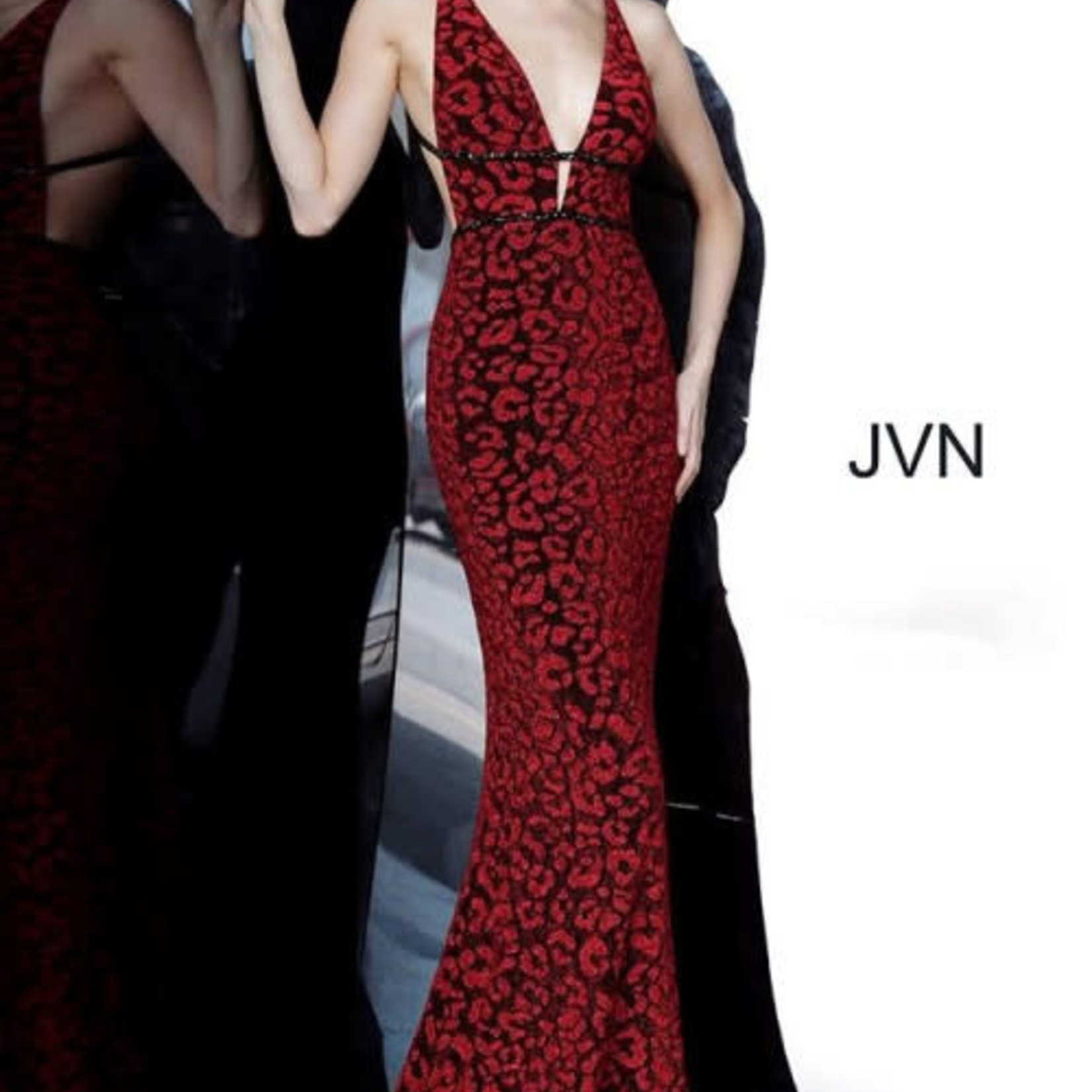 Jovani JVN03169A Red leopard Sparkle Gown