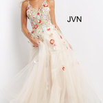 Jovani Jovani JVN08082A Floral Applique Glitter Gown