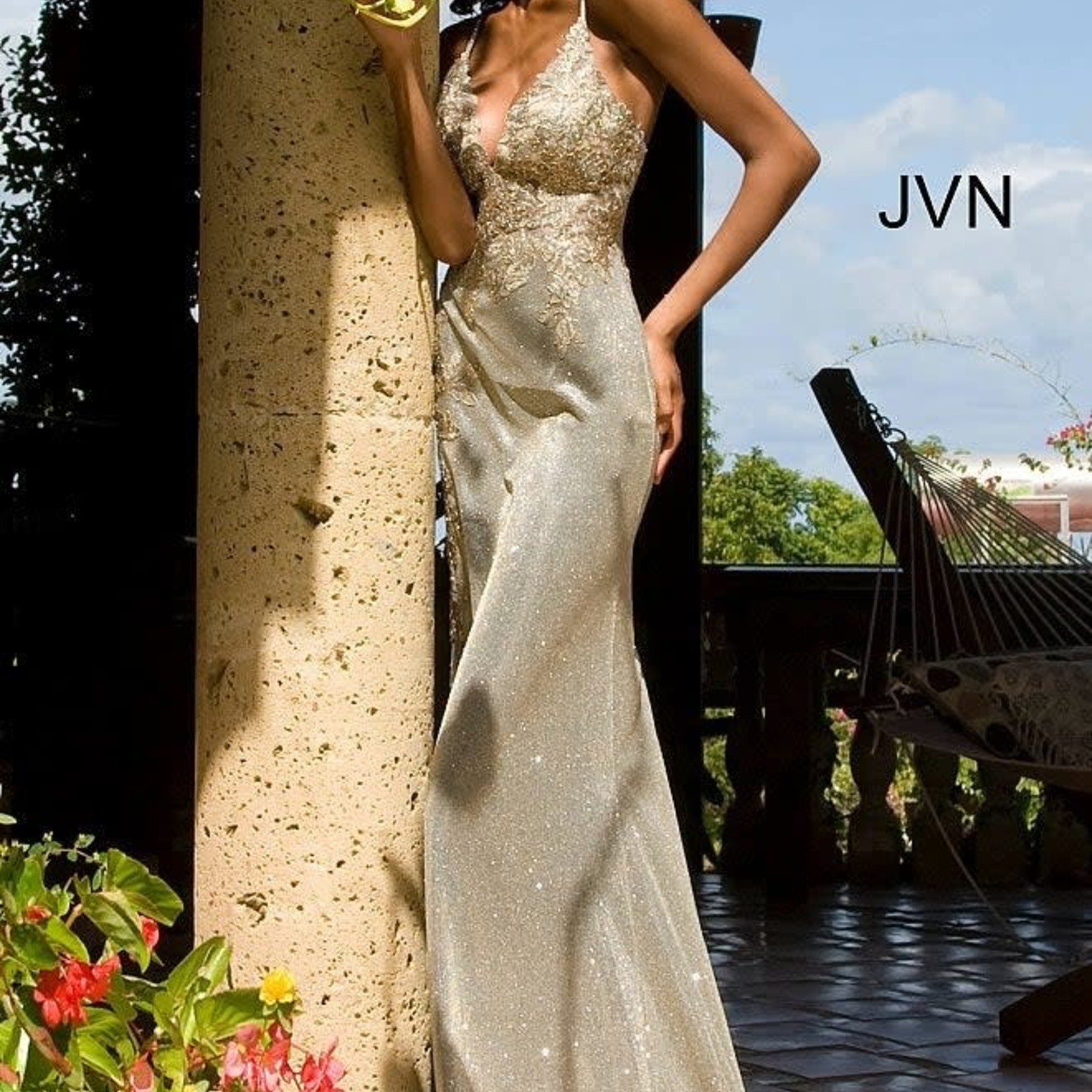 Jovani JVN2205 Sheer Sides Sparkle Gown