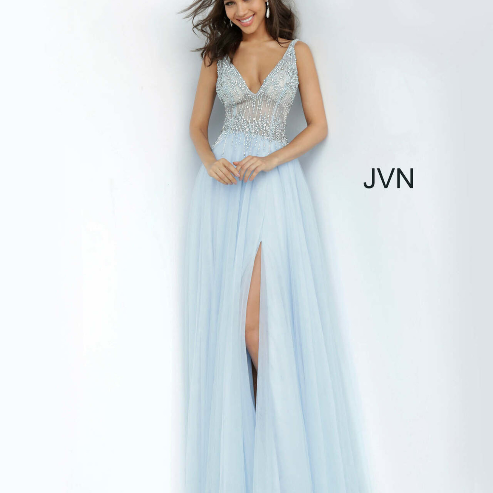 Jovani JVN4379A Light Blue Gown with Pearls