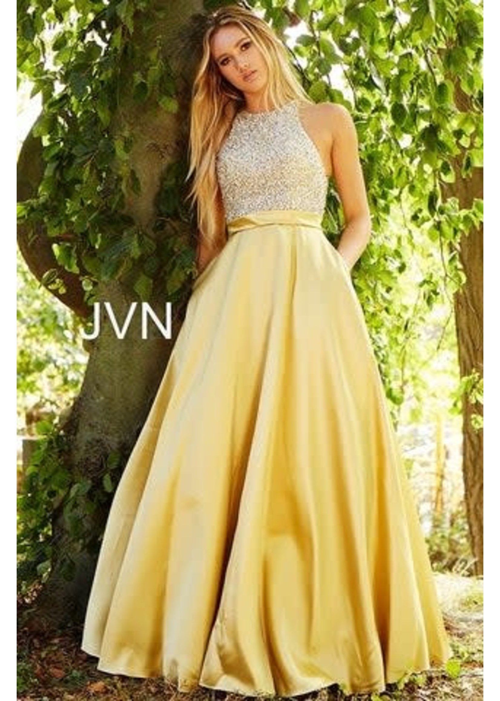 Jovani JVN49432A Mustard Skirt Crystal Beaded Gown