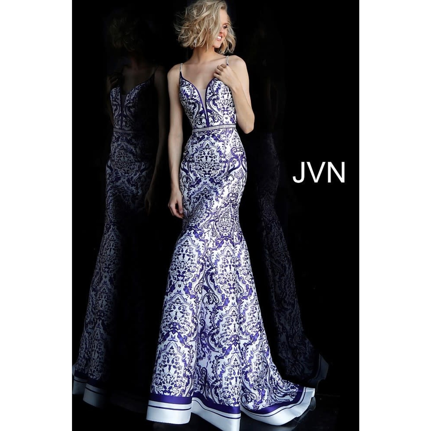 Jovani JVN65906A Purple&White Floral Gown