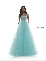 Colors 2347 heavily beaded strapless mesh gown  - 12 seaweed