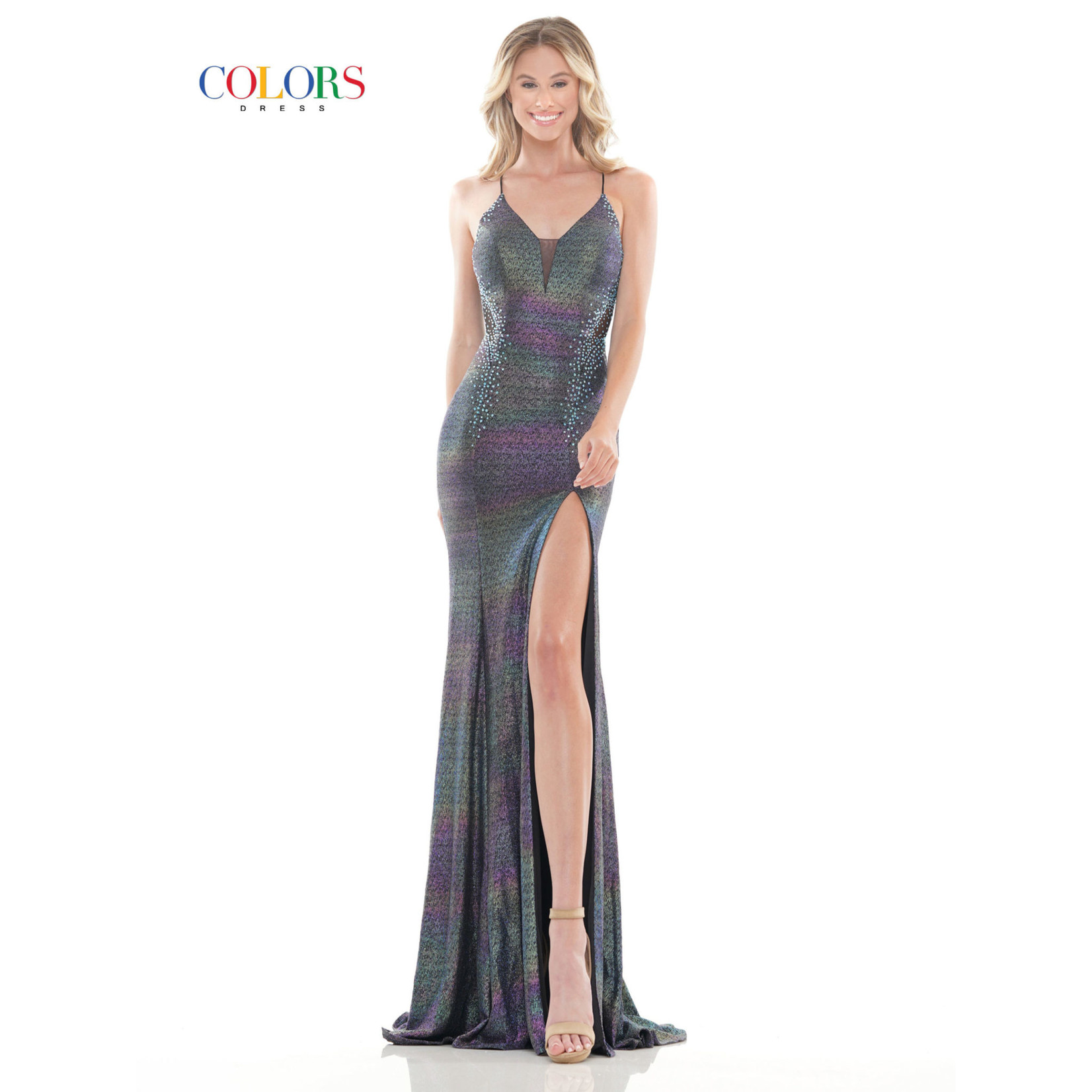 Colors Colors 2669 Metallic Rhinestone Embellished Gown