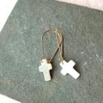 Red Truck Designs Cross Earrings Petite White Mother of Pearl Crucifix