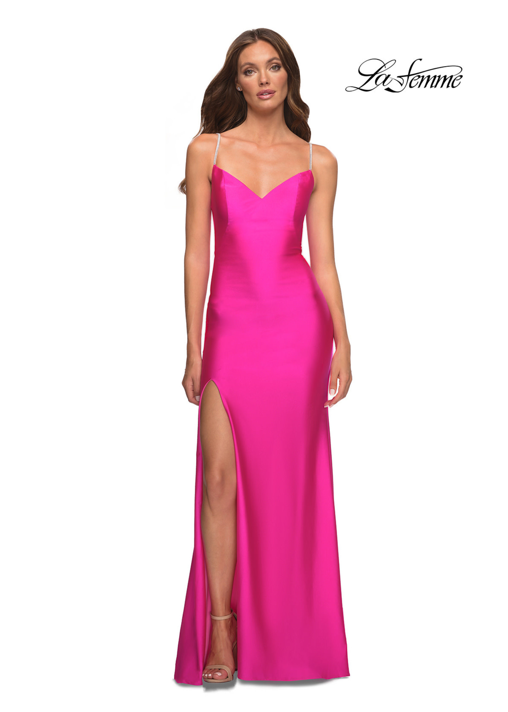 La Femme La Femme 30602 Rhinestone Strap Jersey Gown