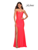 La Femme La Femme 30665 Neon Jersey Gown w/ Rhinestone Straps
