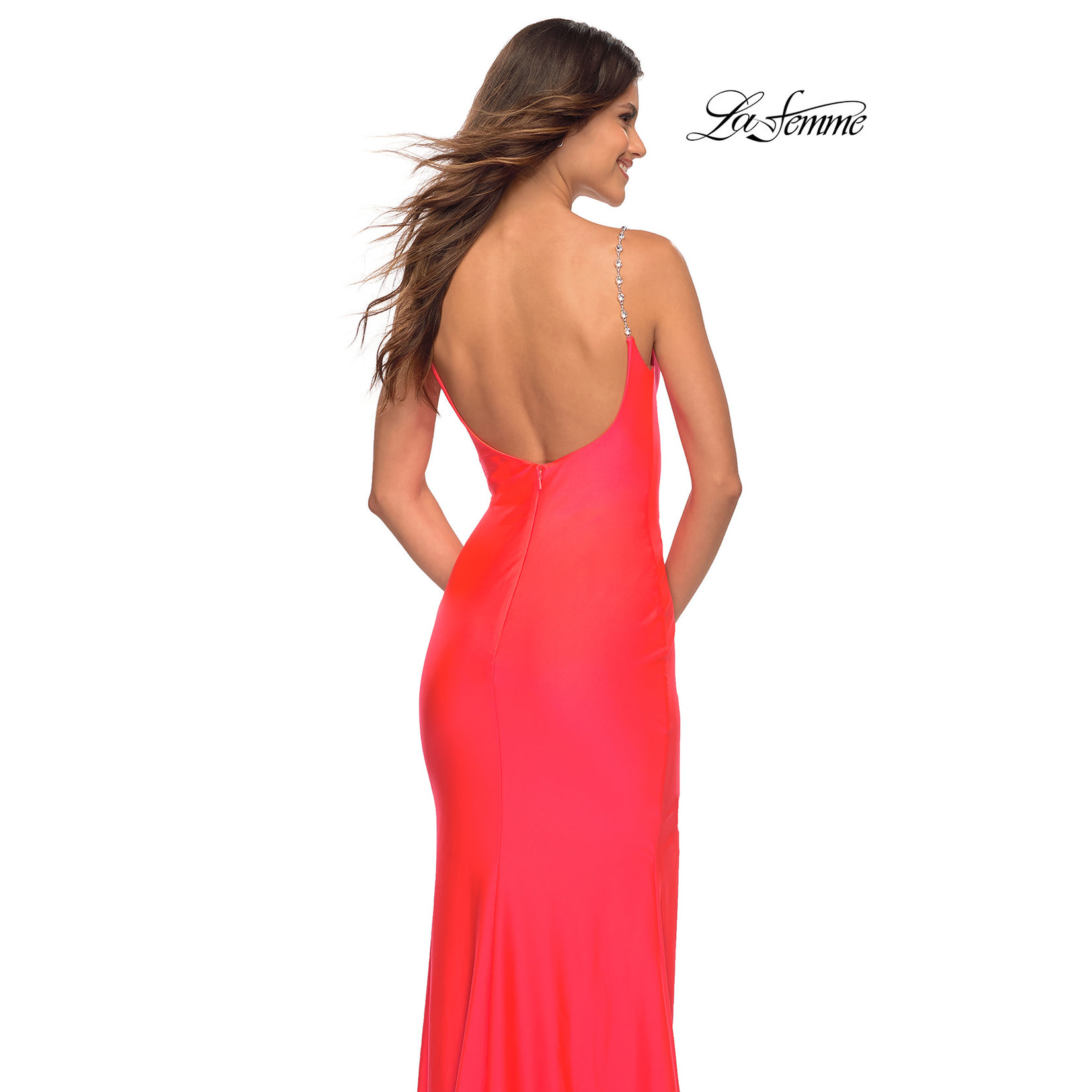 La Femme La Femme 30665 Neon Jersey Gown w/ Rhinestone Straps