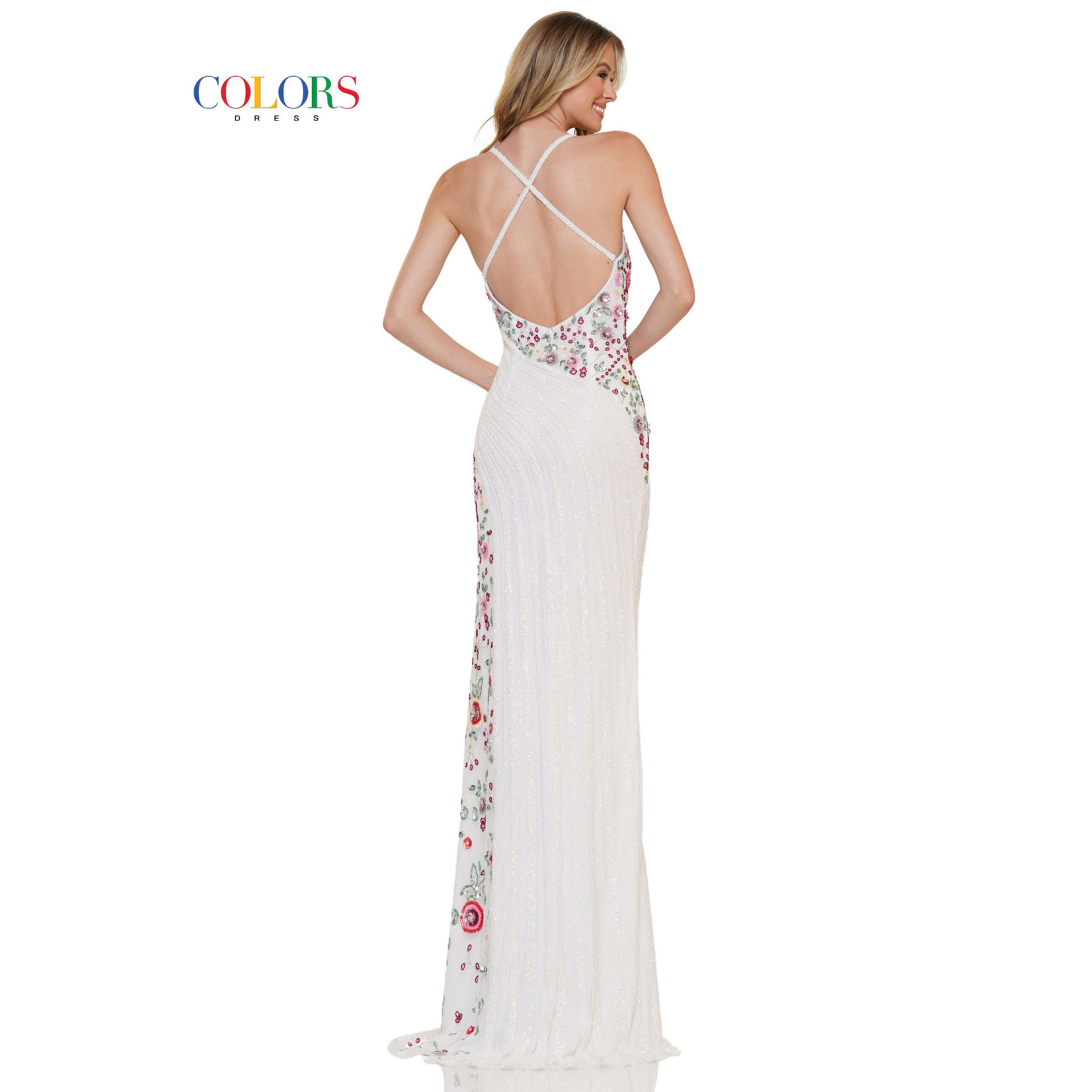 Colors Colors K123 Floral Beaded Mesh Gown