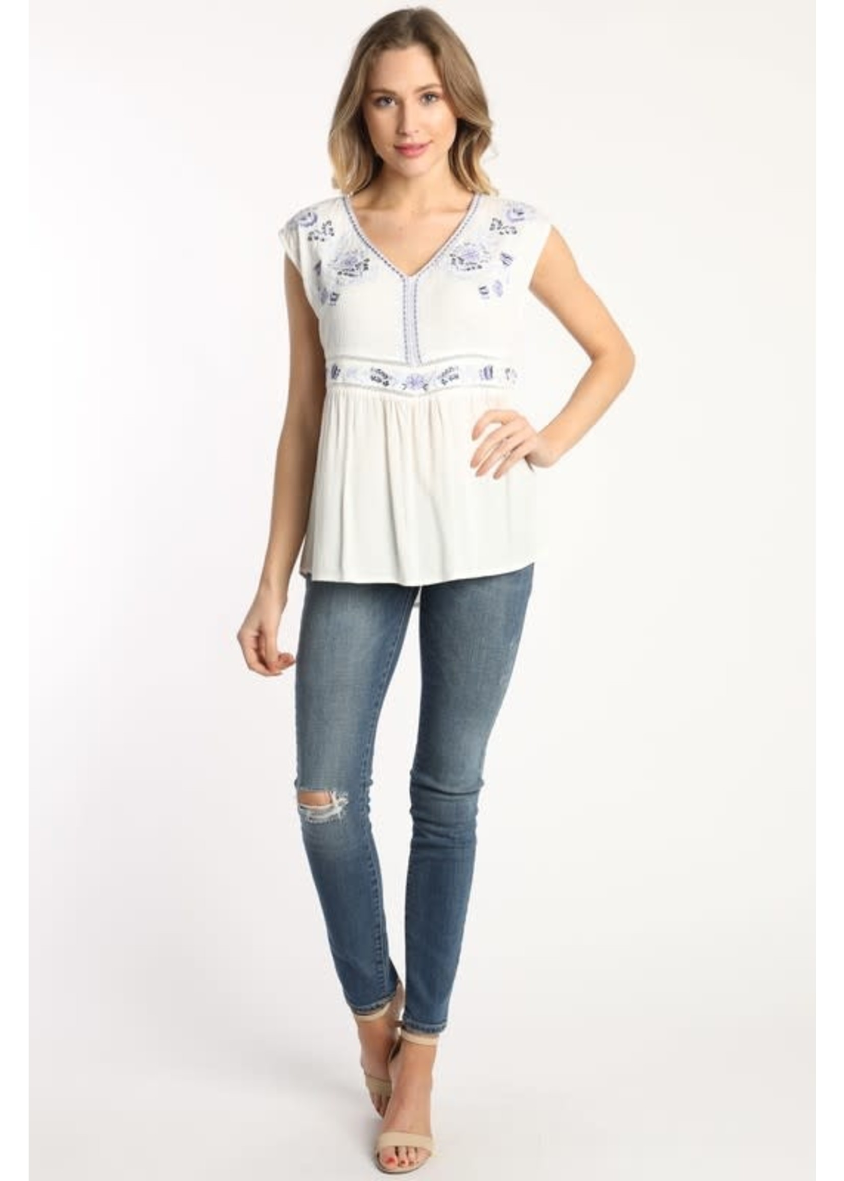 Skies are Blue Embroidered Boho Babydoll Top
