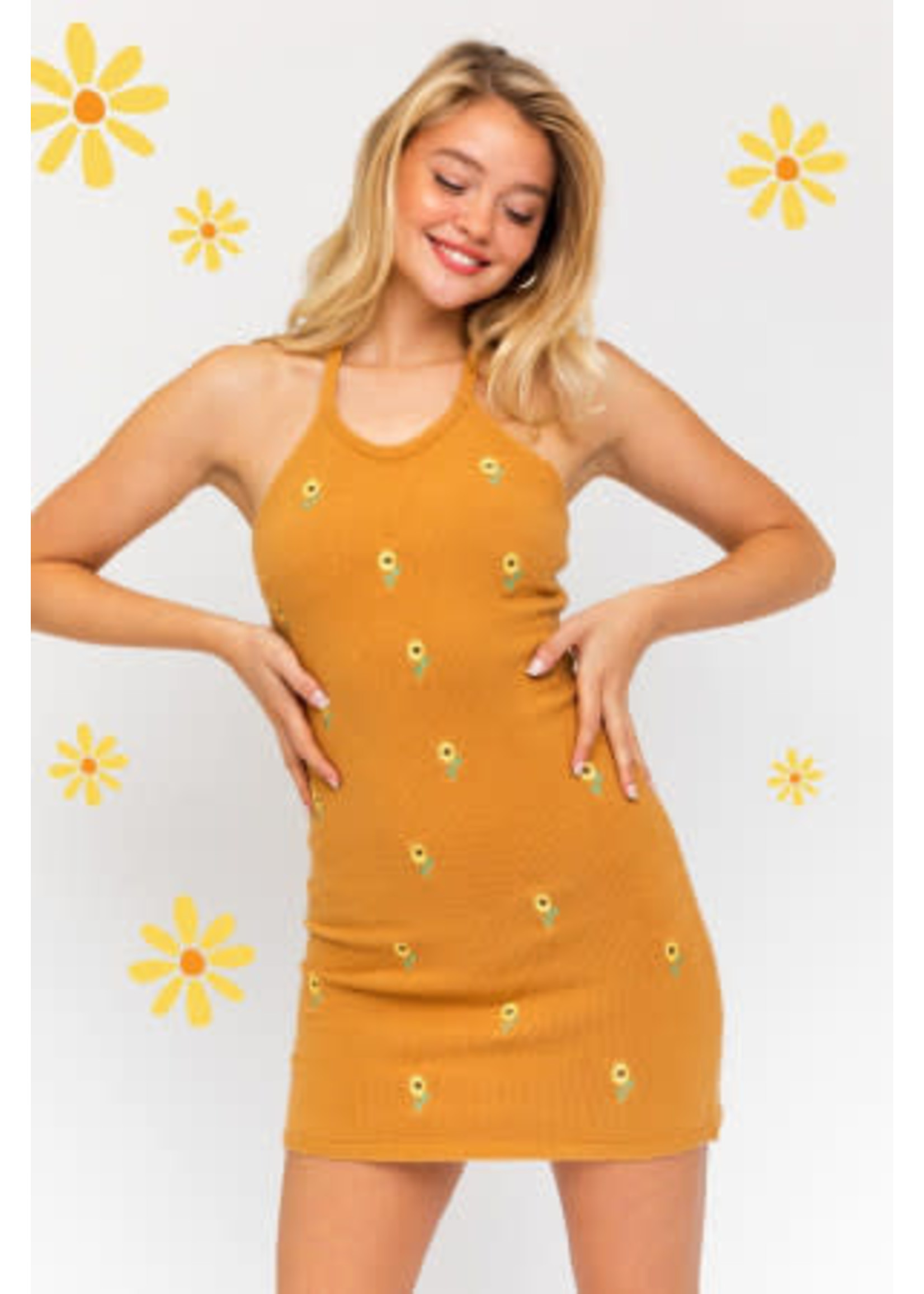 Le Lis Sunflower Embroidered Sweater Dress