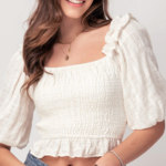 Trend Notes Shirred Puff Sleeve Crop Top