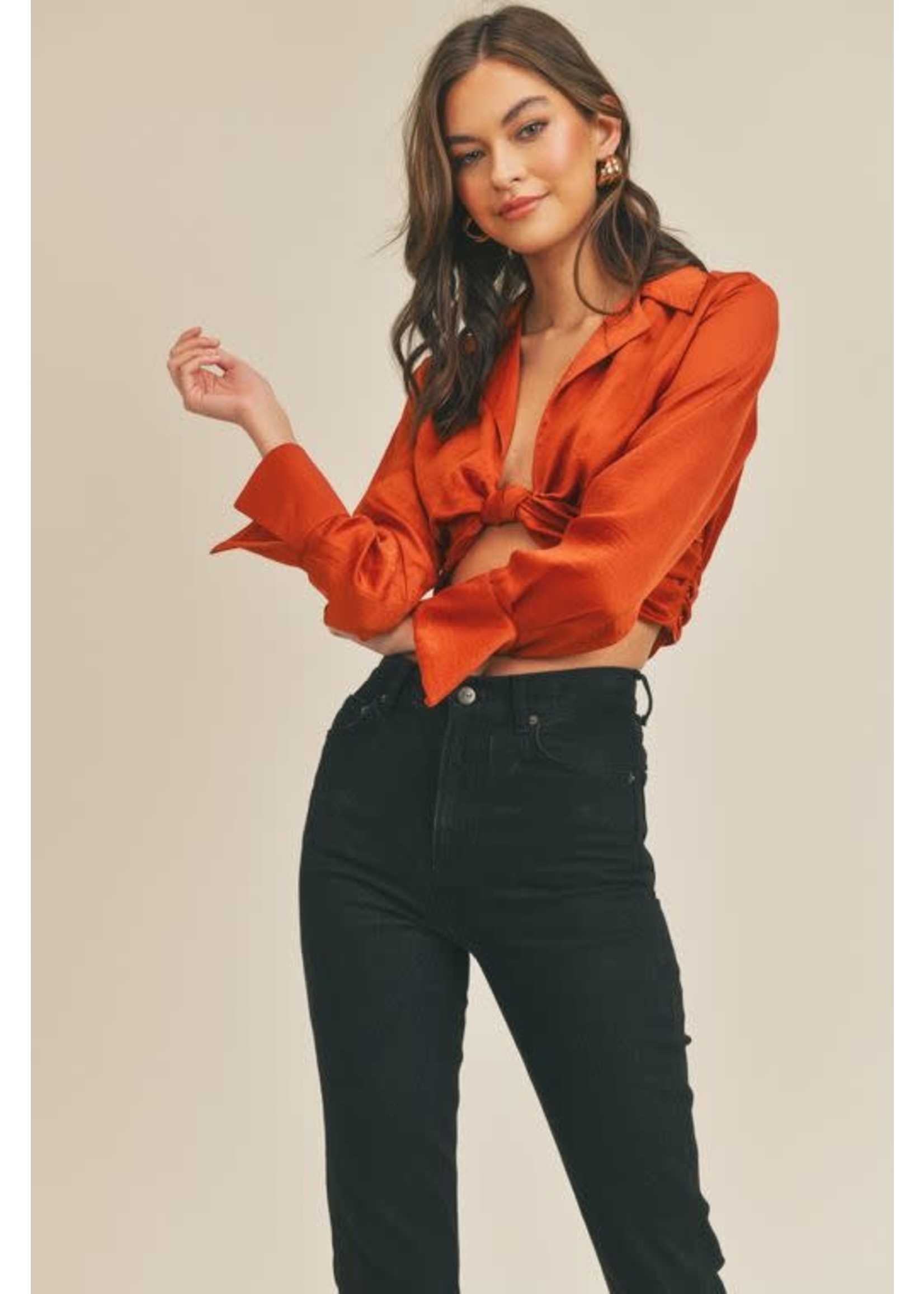 Lush Front Twist Collared Blouse