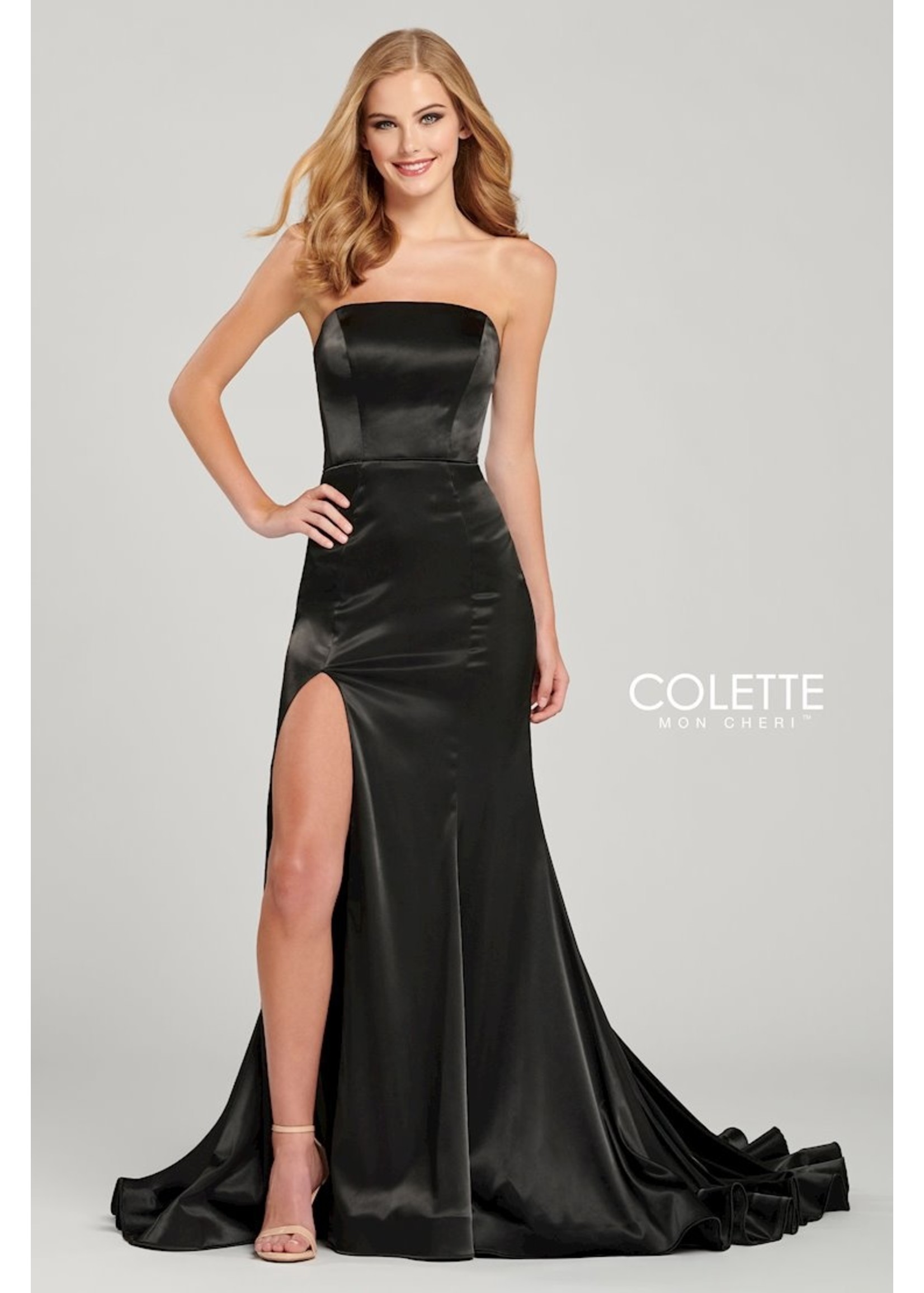 Colette CL12049 Black Satin Strapless Gown