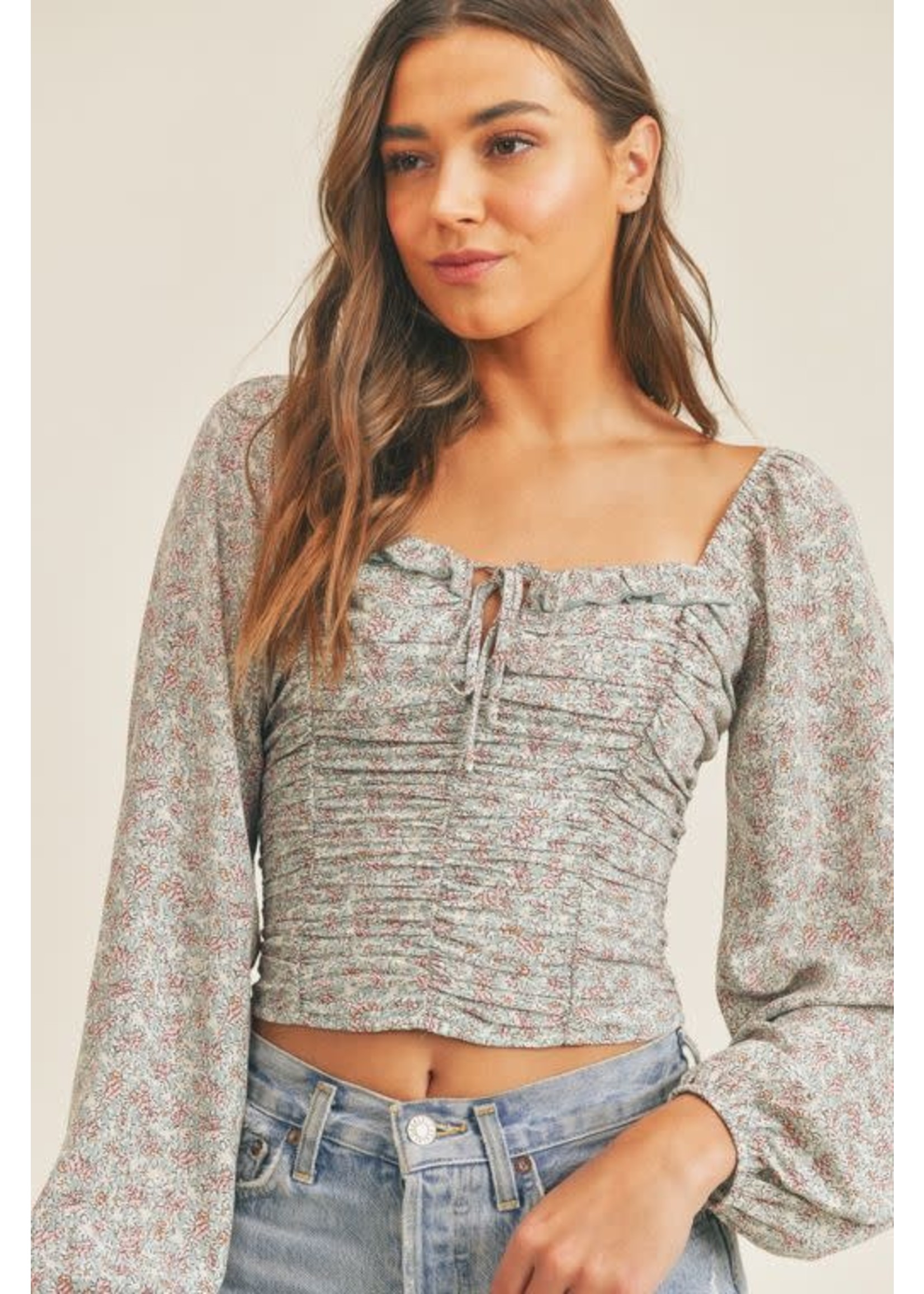 Lush Floral Print Ruched Crop Top