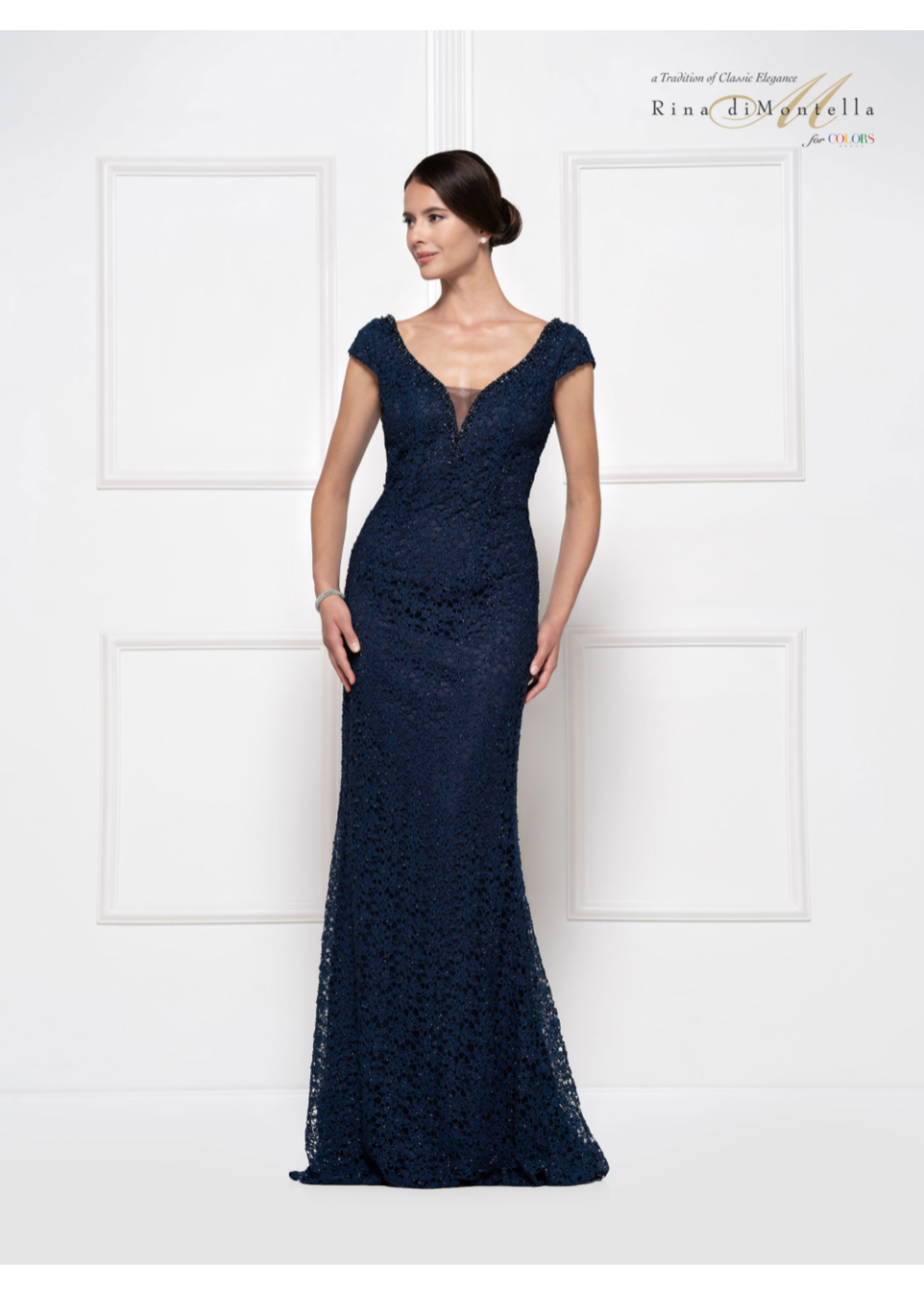 Colors RD2656 Lace Gown w/ Small Cap Sleeve