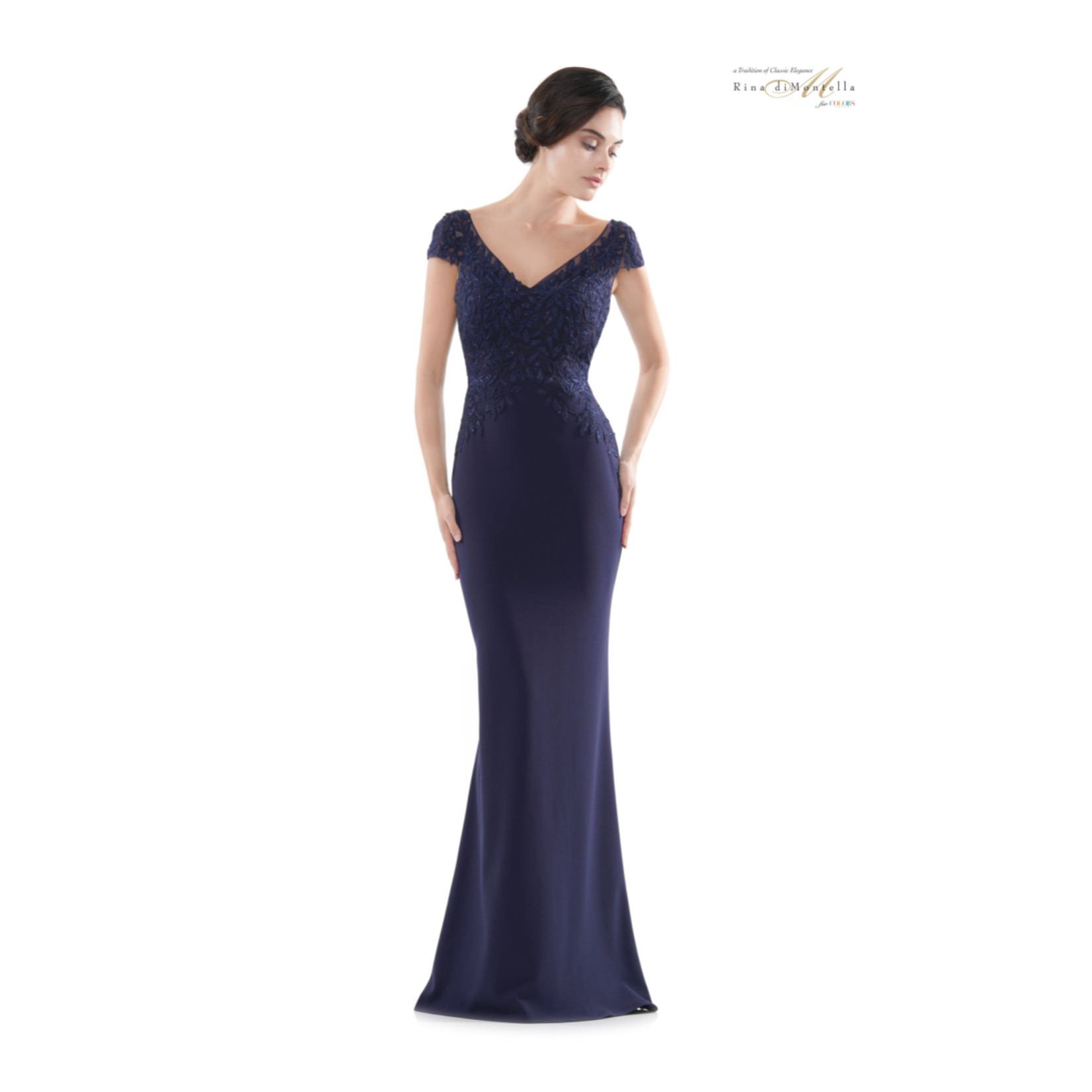 Rina di Montella Colors RD2718 Short Sleeve Stretch Faille Gown