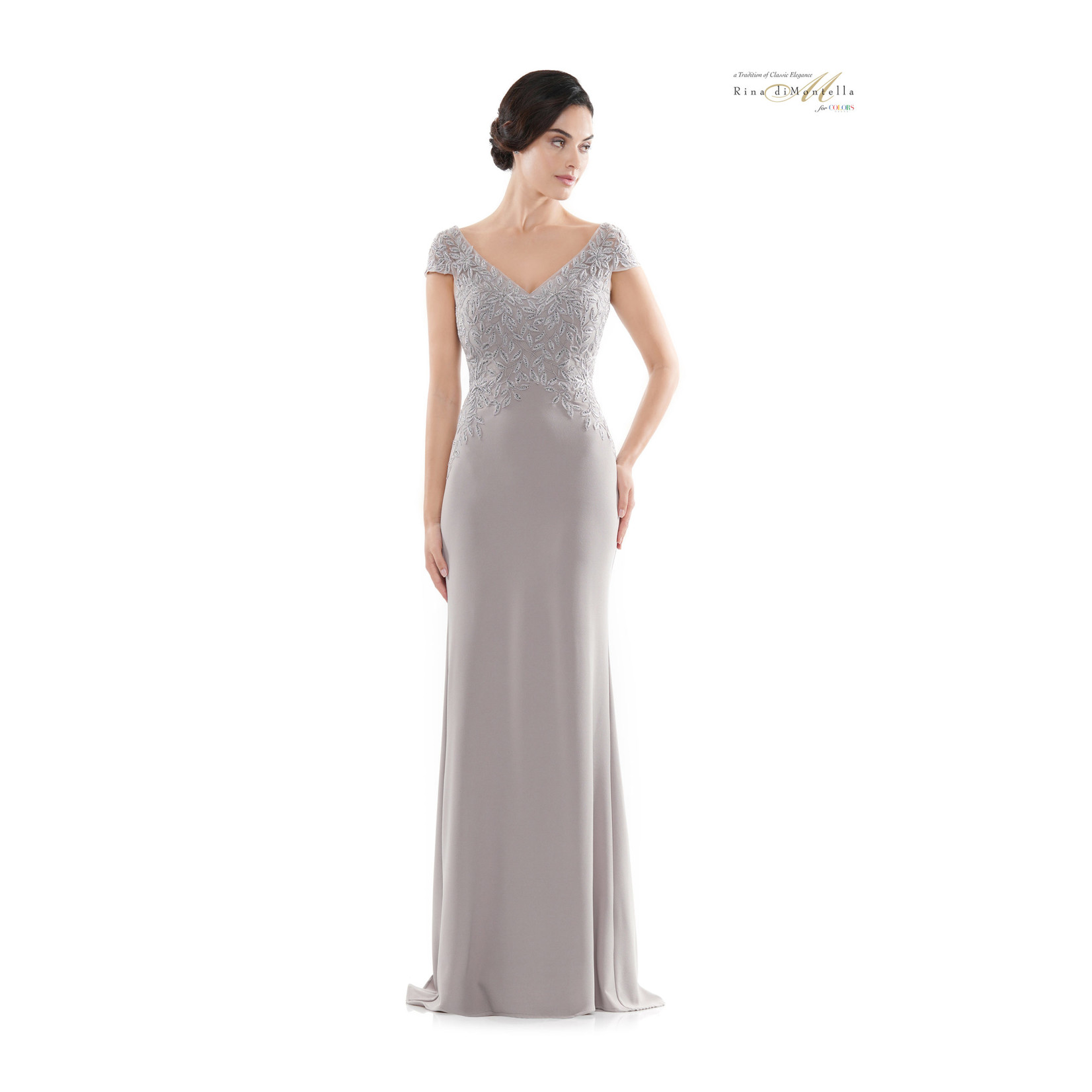 Rina di Montella Colors RD2718 Short Sleeve Stretch Faille Gown