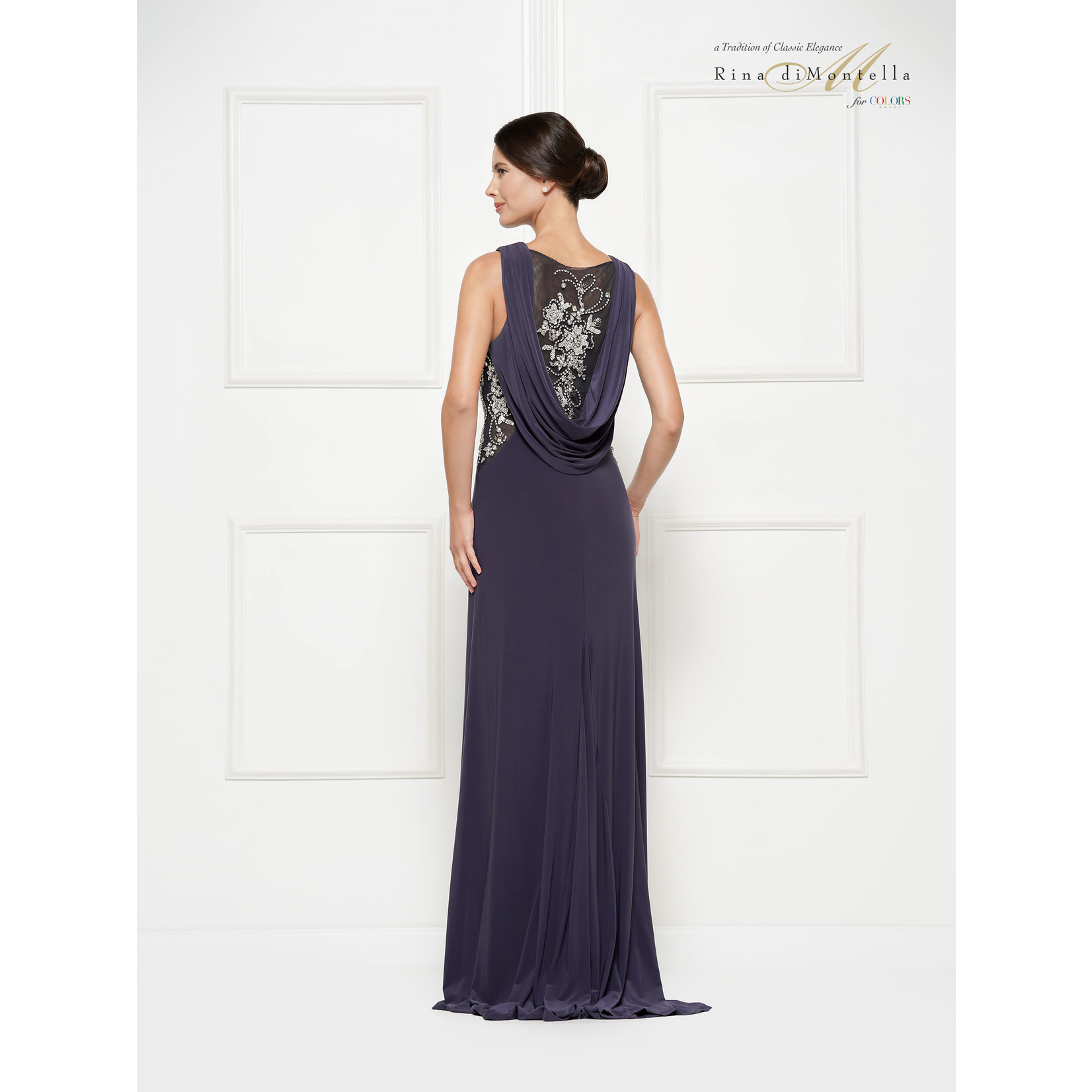 Colors RD2029 Heck Neckline Beaded Gown