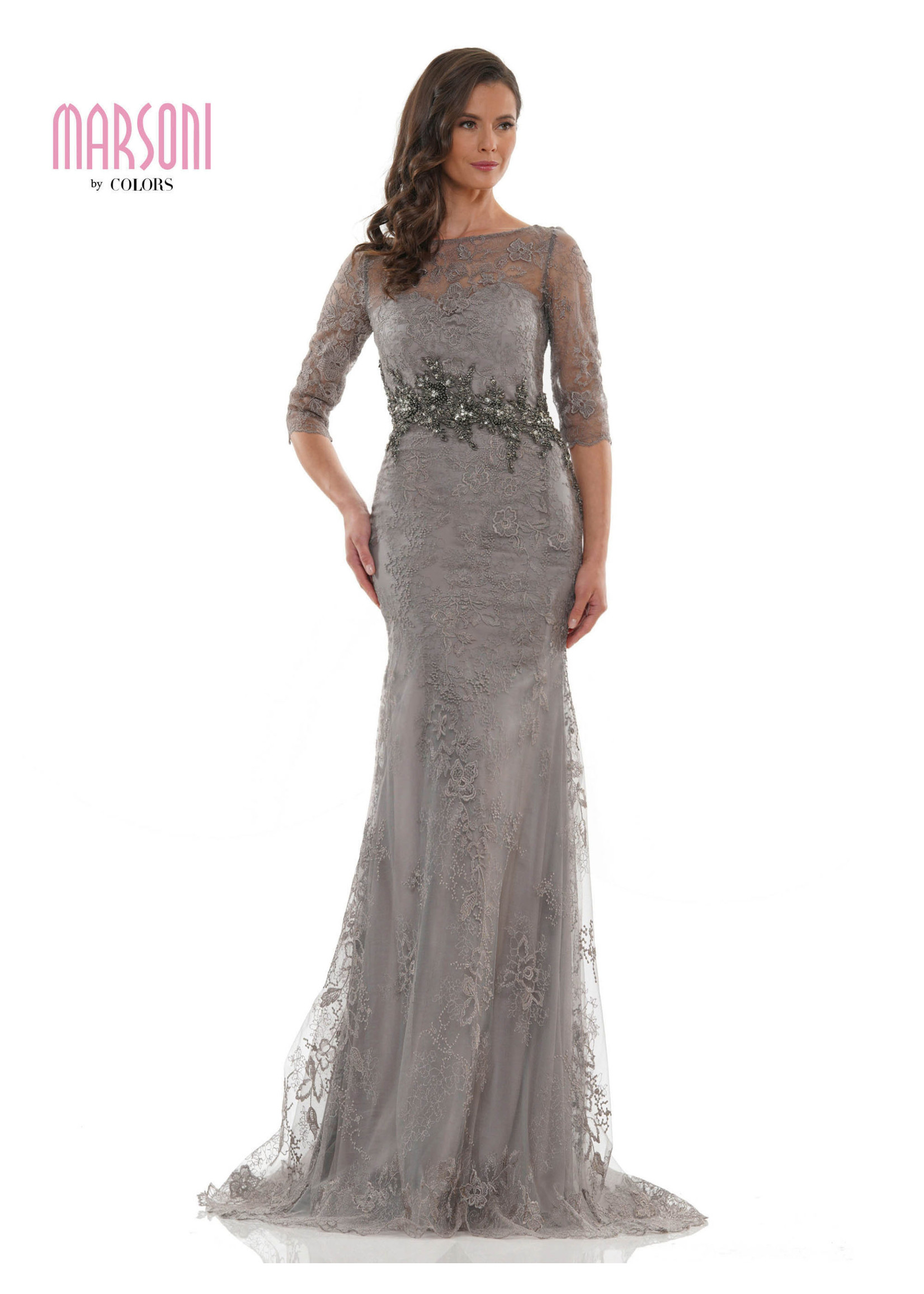 Colors MV1127 Beaded Lace Fit & Flare Long Sleeve
