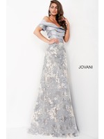 Jovani 02921A Grey A-Line Off Shoulder Gown