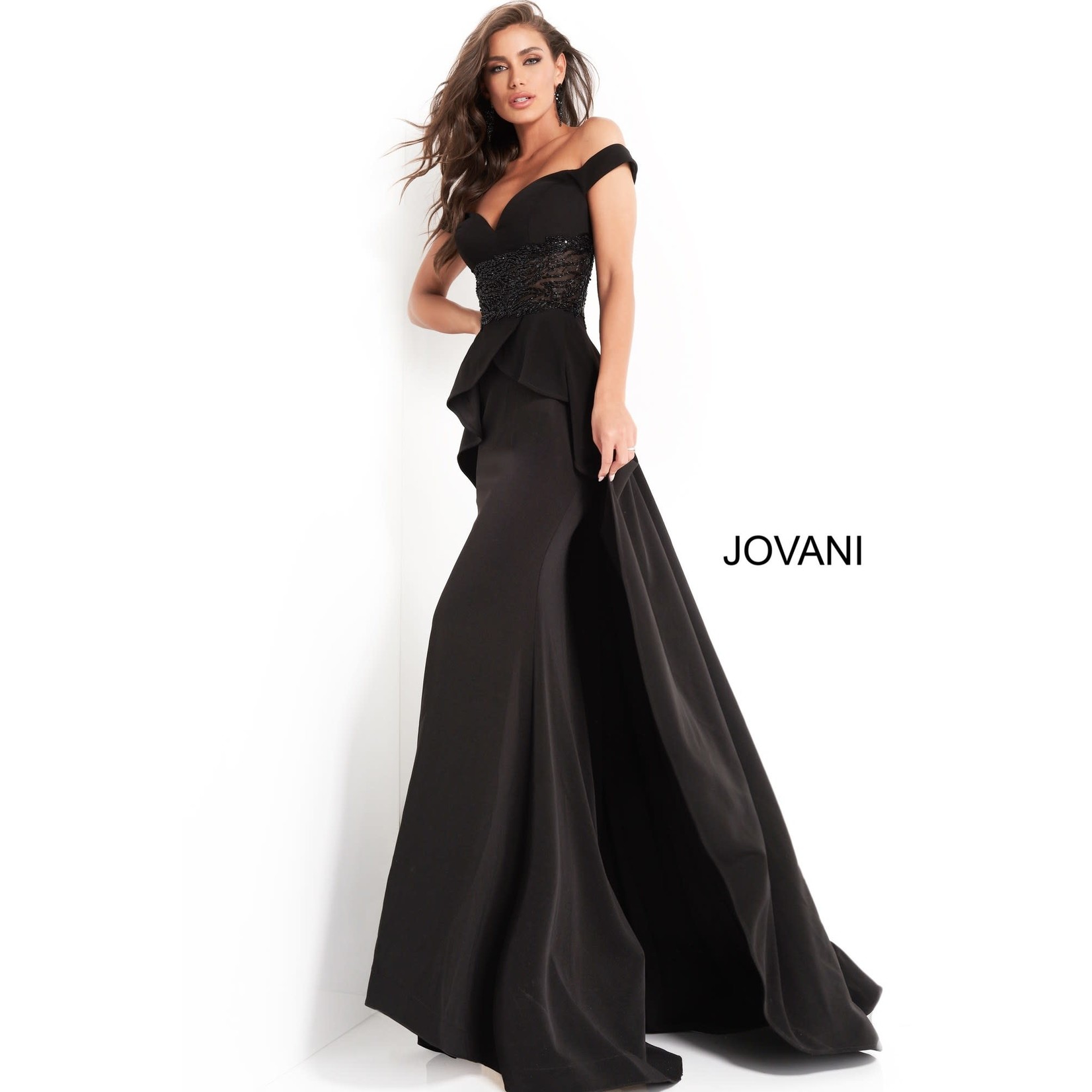 Jovani Jovani 04460 Embellished Belt Off Shoulder Gown