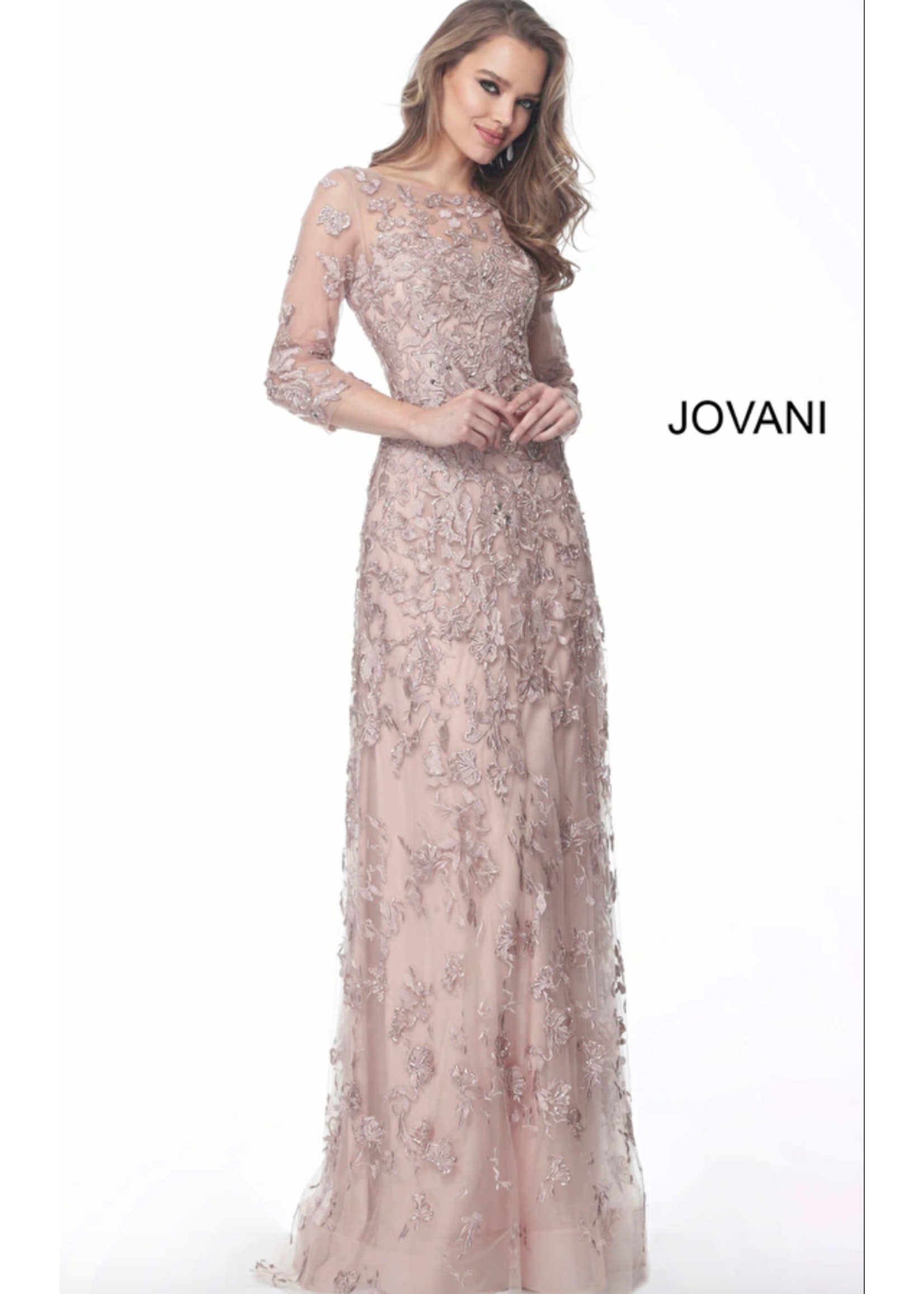 Jovani 59376A Embellished 3/4 Sleeve Gown