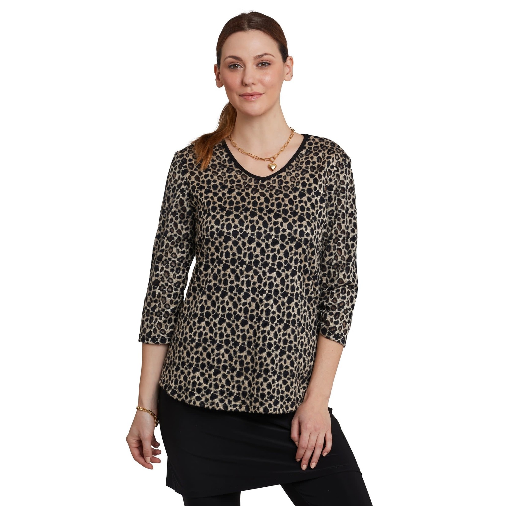 Compli K 3/4 Slv V-Neck Cheetah Top