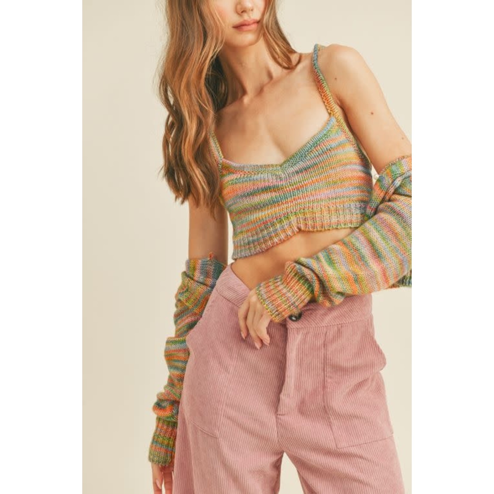 Lush Space Dye Knit Top Cardigan Set
