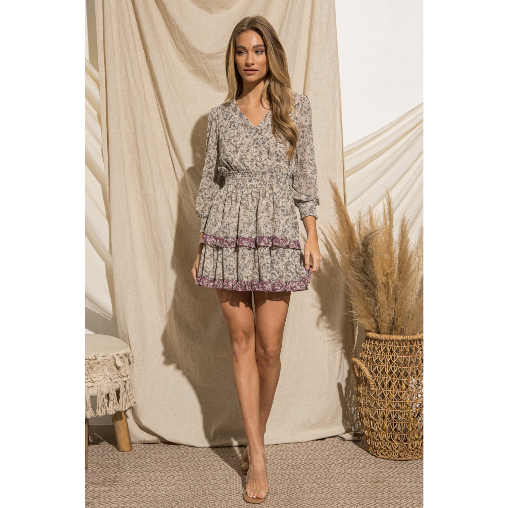 Bae Vely Bohemian Print V-Neck Mini Dress