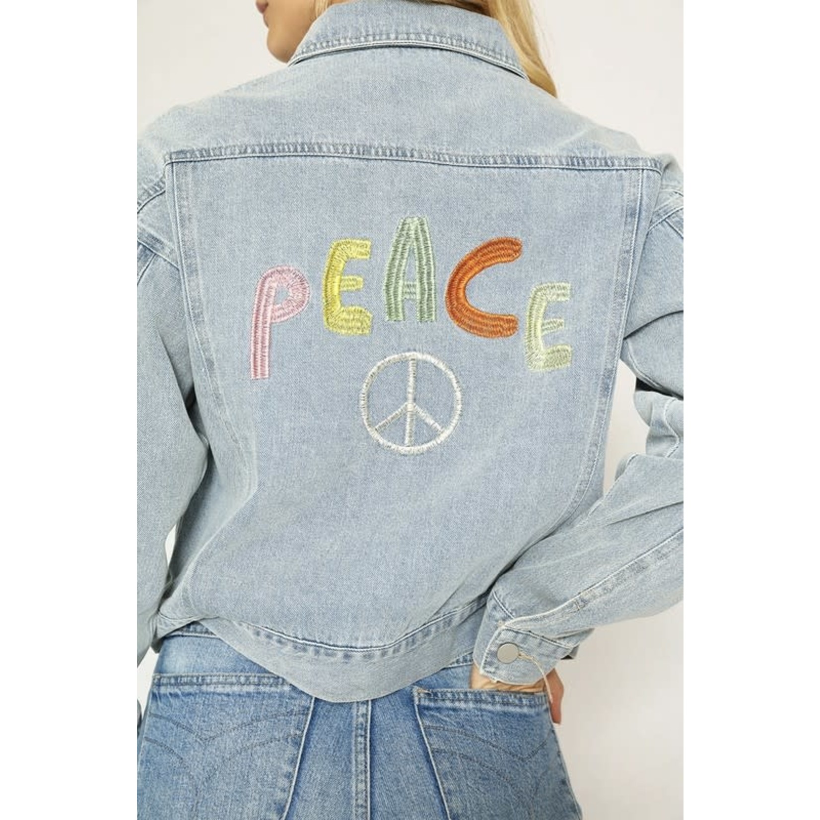 Miss Sparkling Peace Embroidered Denim Jacket