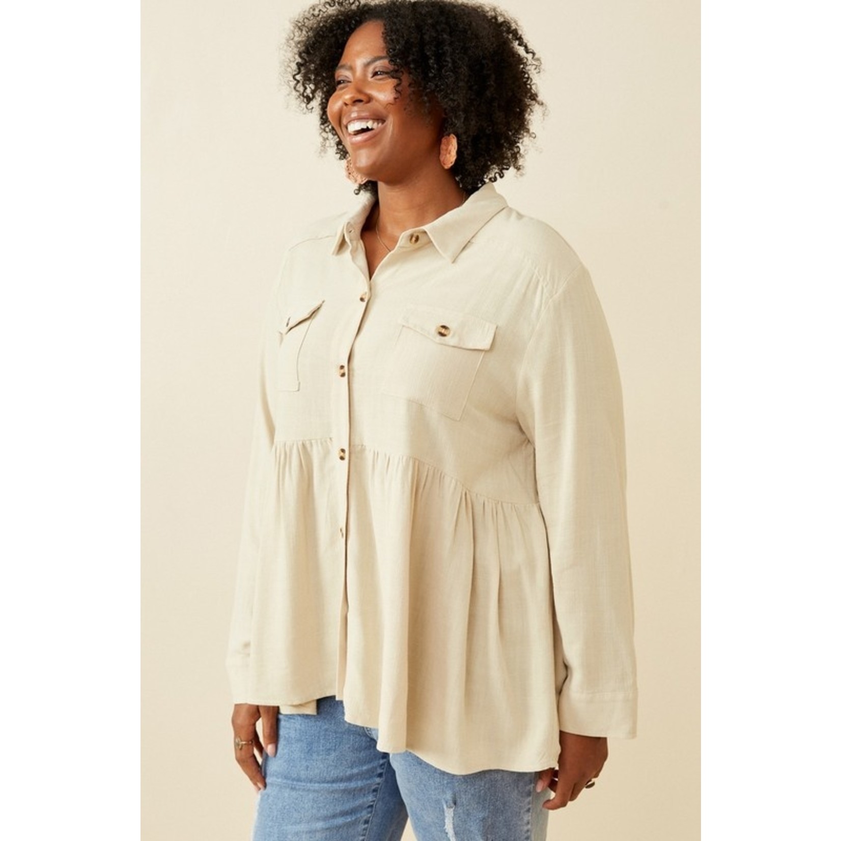 Hayden Linen Button Peplum Top