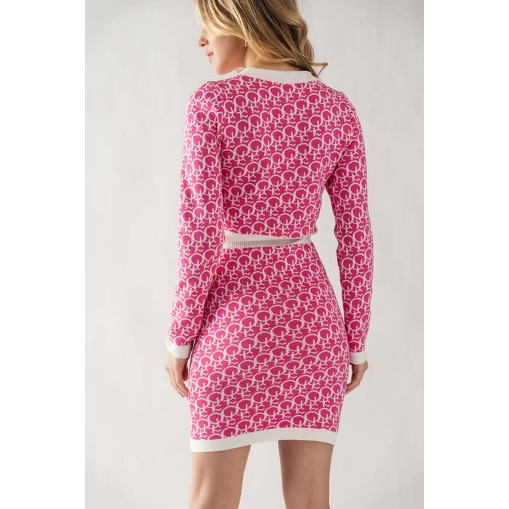 Trend Notes Print Button Trim Knit Sweater Dress