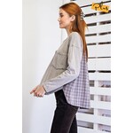 Easel Plaid Print Mix Cotton Top