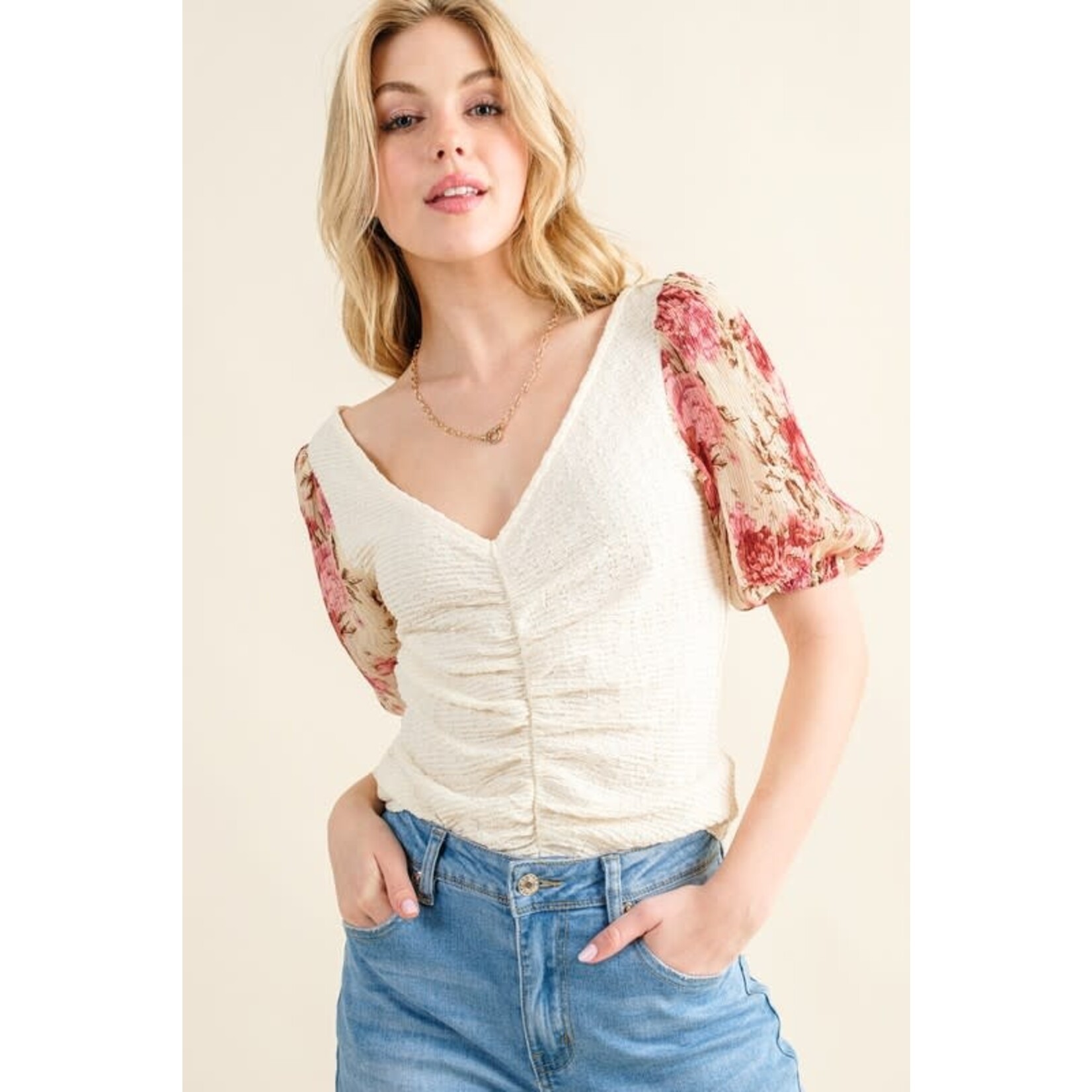 And the Why Floral Ruched Top