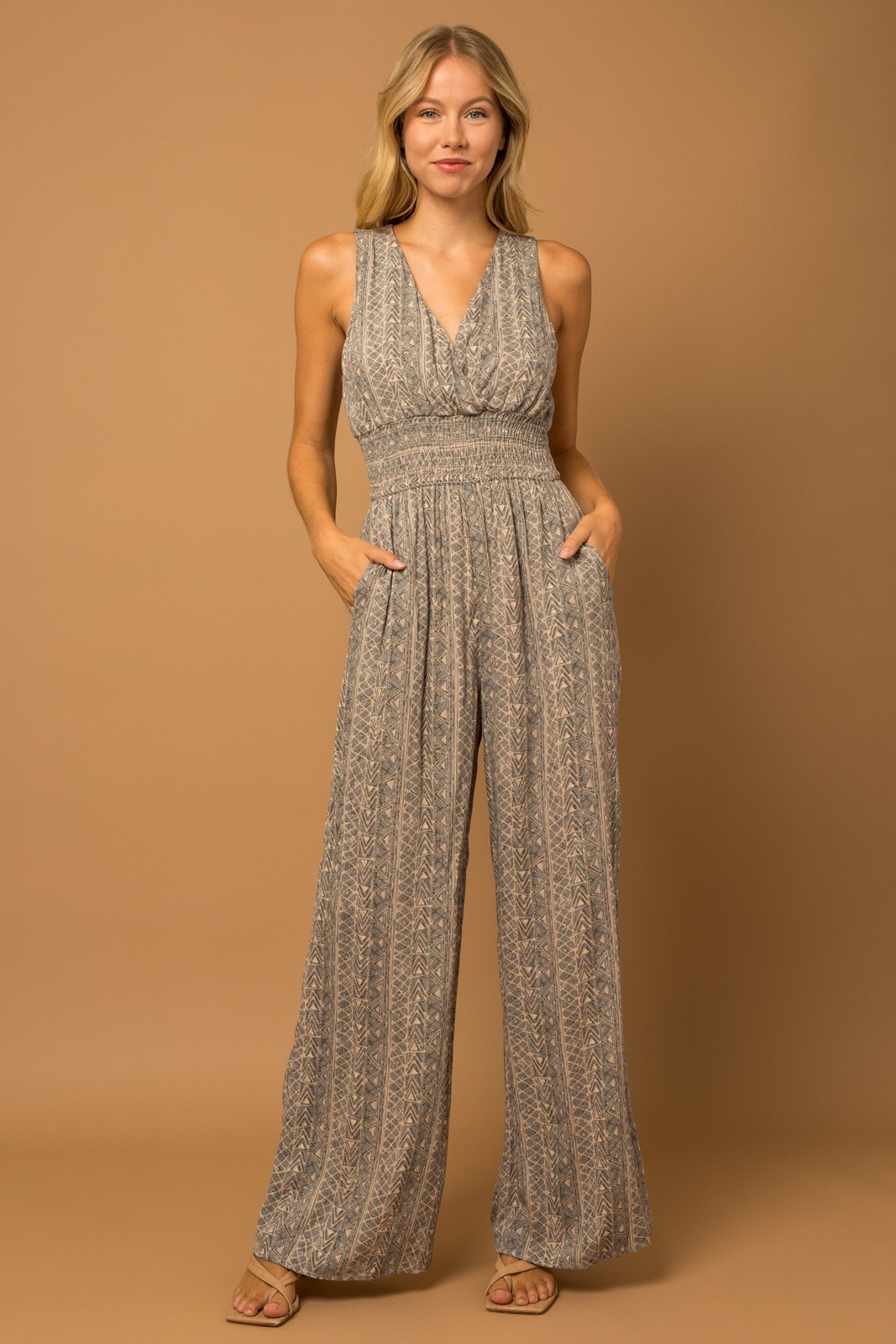 Smocked Waist Abstract Jumpsuit Lola's on 3rd