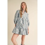 En Merci Jacquard Puff Sleeve Mini Dress