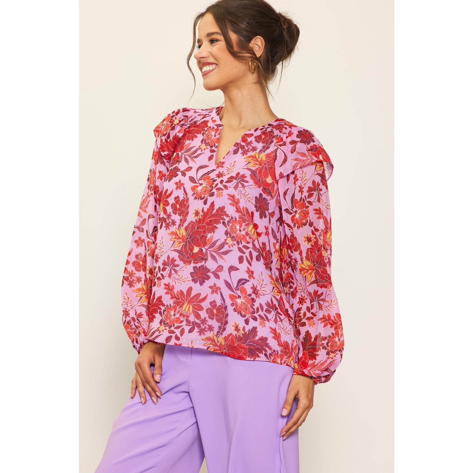 Skies are Blue Floral Sleeve Blouse