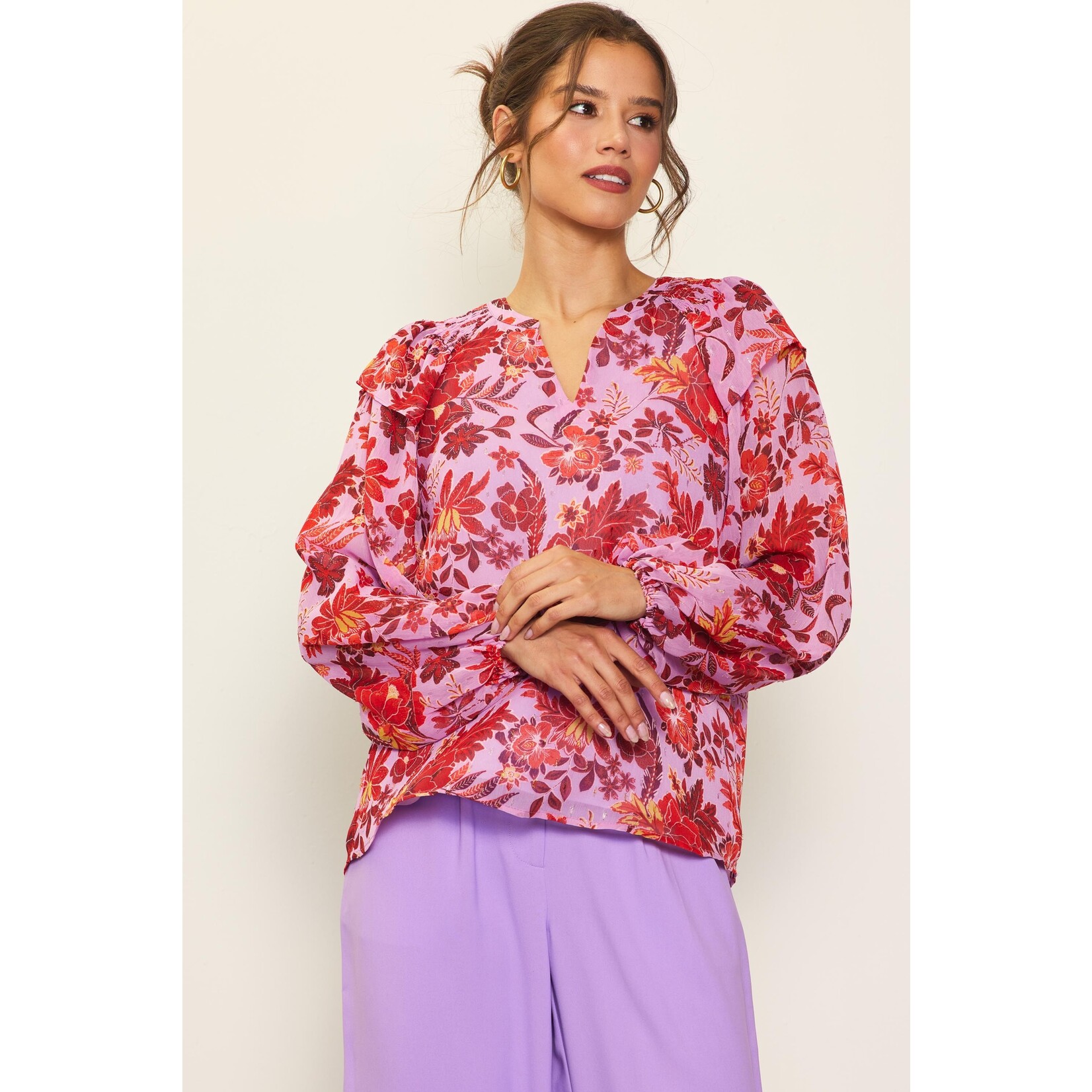 Skies are Blue Floral Sleeve Blouse