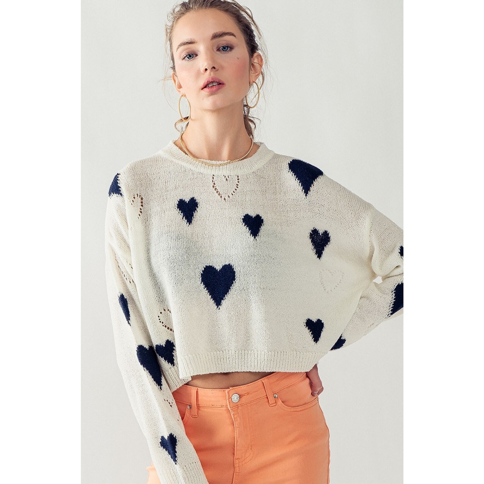 Trend Notes Heart Shape Hollow Out Sweater
